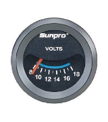 Sunpro 2&#034; voltmeter black / black bezel new cp7985 0-18v authorized distributor