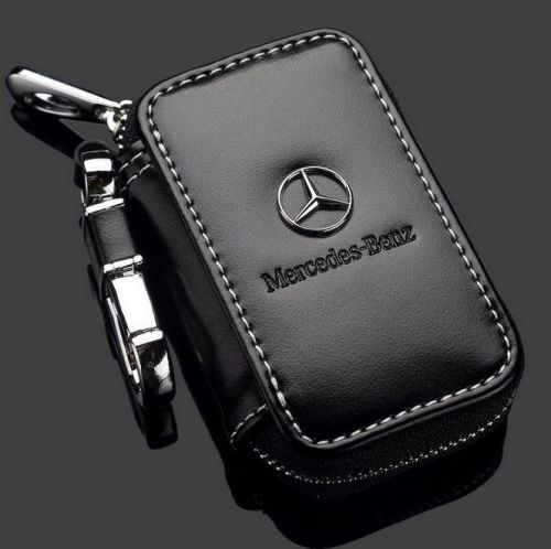 100% genuine leather car key holder key chain ring case bag for mercedes-benz