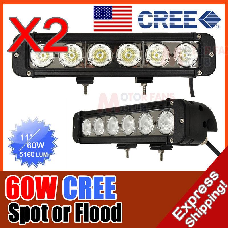 2x 11inch 60w cree led work light bar lamp 5160lm 4wd offroad spot flood beam 12