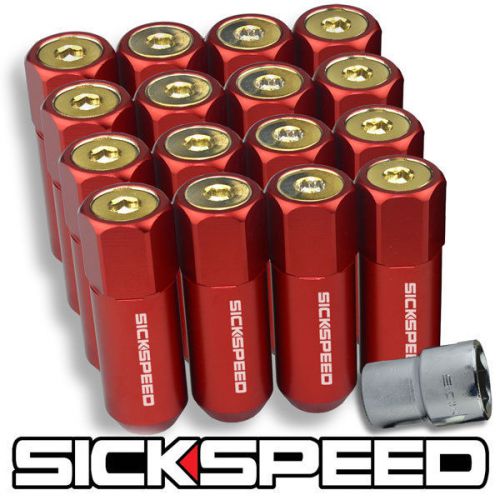 16 red/24k gold aluminum extended tuner 60mm locking lug nuts wheels 1/2x20 l30