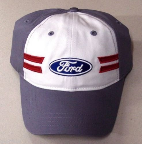New embroidered ford motor company patriotic grey red white blue cap / hat!