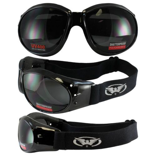 Eliminator black frame motorcycle goggles smoke shatterproof anti-fog wow