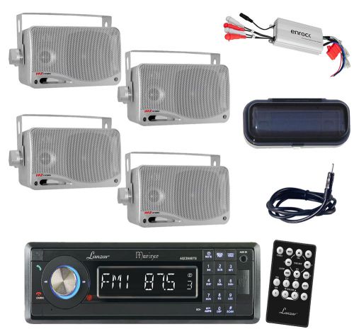 Marine aux sd usb am/fm cd radio, 800w amp, antenna, cover,4 silver box speakers