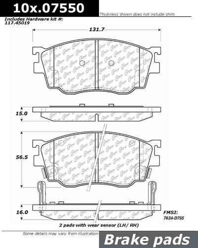 Centric 105.07550 brake pad or shoe, front-posi-quiet ceramic w/shims & hardware