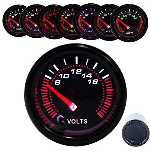 Dewhel voltage meter black volt gauge 8-16v universal meter 7-colors led 52mm 2&#034;