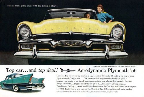 Vintage original  1956  plymouth   belvedere  convertible   ad - 6 1/2 &#034; x 10 &#034;