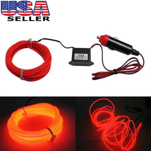 10ft flexible red el neon glow lighting strip + charger for car interiror deco