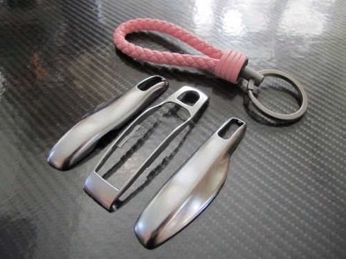 Pk pu key chain + 3pcs psilver remote fob cover key case trim for porsche macan