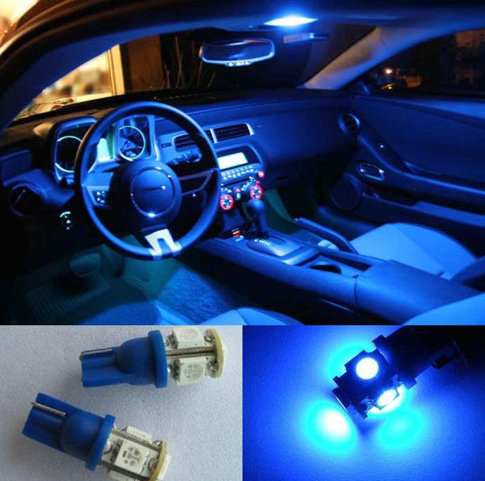 2x t10 360°shine 5 smd led blue interior dome map lights bulb 2825 921 194 168 