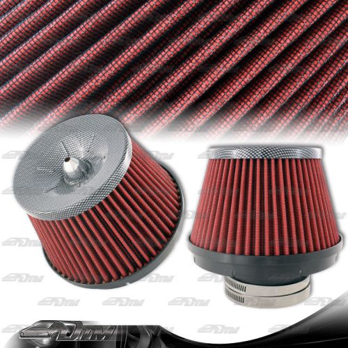 Red cotton gauze 3 inch cone style air intake filter carbon fiber style top