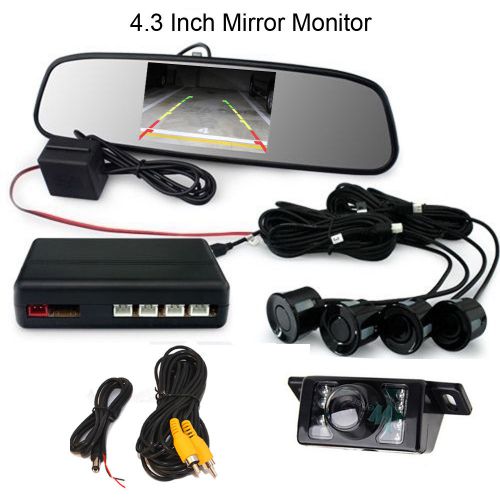 Car rearview ir reverse camera 4x radar sensors+1x alarm beeper+4.3&#034; lcd monitor