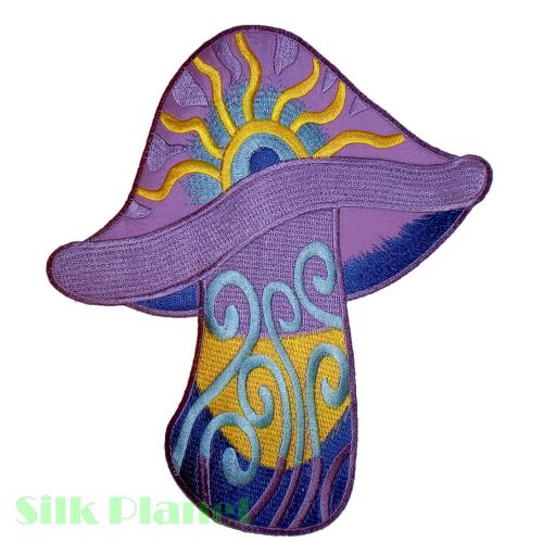 8x9&#034; magic mushroom psychedelic sun purple jacket biker07 back patch embroidered