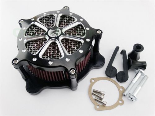 Black cnc deep cut air cleaner filter kit set for harley touring flht flhr new