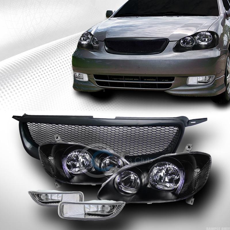 Black head lights signal+aluminum grill grille+bumper fog lamps ch 03-04 corolla