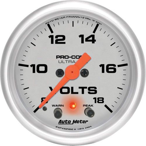 Autometer ultra-lite electrical voltmeter gauge 2 1/16&#034; dia silver face 4383