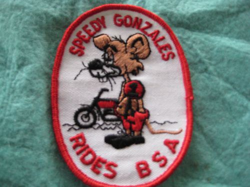 Vintage speedy gonzales rides bsa motorcycle racing patch 3 1/8&#034;x4 3/8&#034;