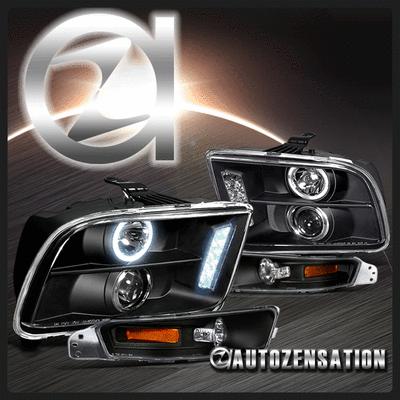 05-09 ford mustang black halo led projector headlights & bumper lights