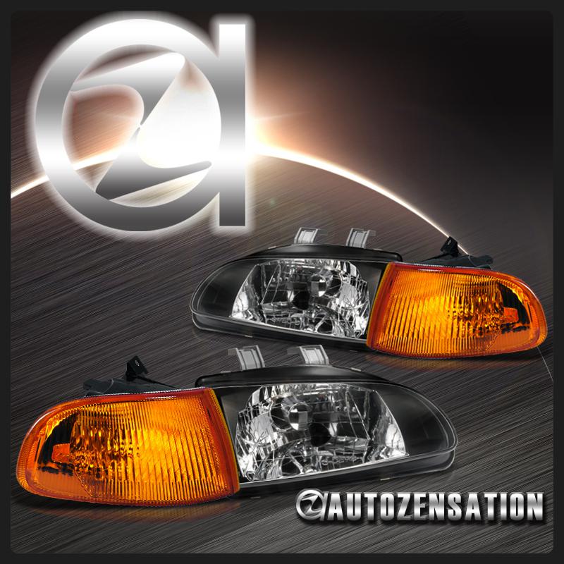 92-95 honda civic 2/3dr black headlights & amber corner signal lights