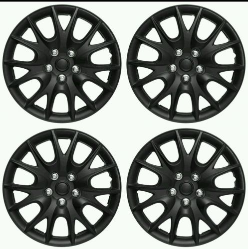 4 pc set of 15&#034; matte black hub caps full lug skin rim cover for oem steel wheel