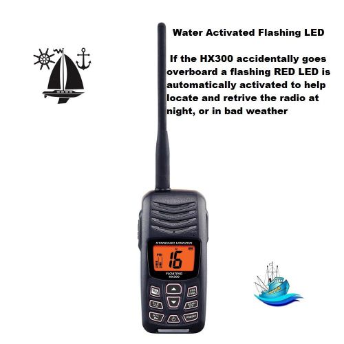 Standard horizon hx300 floating handheld vhf marine radio with strobe light