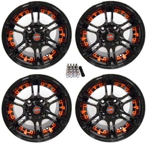 Madjax 10&#034; mirage black/orange golf cart wheels/rims ez-go &amp; club car