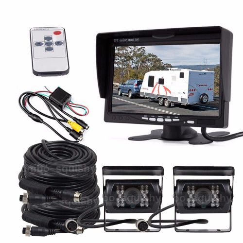 7&#034; lcd monitor 2x 4pin 10m night vision rear view ccd camera 12v-24v for truck