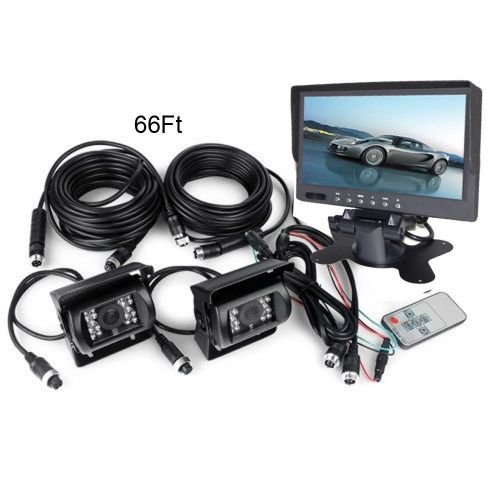 2x 4pin truck trailer rear view ccd camera 66ft+7&#034; car monitor night vision kit