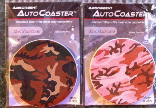 Set/2 - his &amp; hers camouflage - absorbent stone auto/boat cupholder coasters