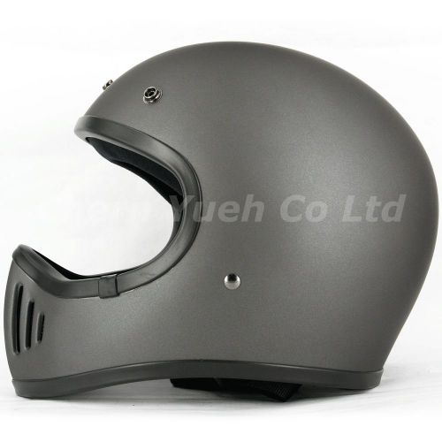 Vintage moto 3style motorbike off-road full face helmet mat gun metal dot medium