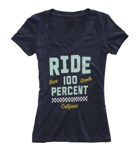 100% tracker womens v-neck t-shirt navy heather medium md