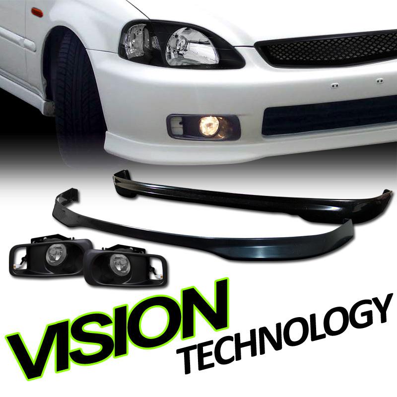 99-00 civic 3d/3dr t-r style pu front+rear bumper lip spoiler body kit+fog light