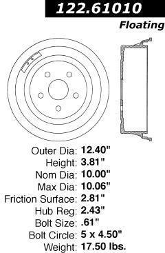 Centric 122.61010 rear brake drum-premium drum