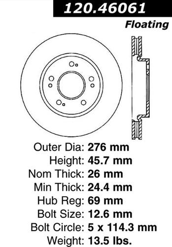 Centric 120.46061 front brake rotor/disc-premium rotor-preferred