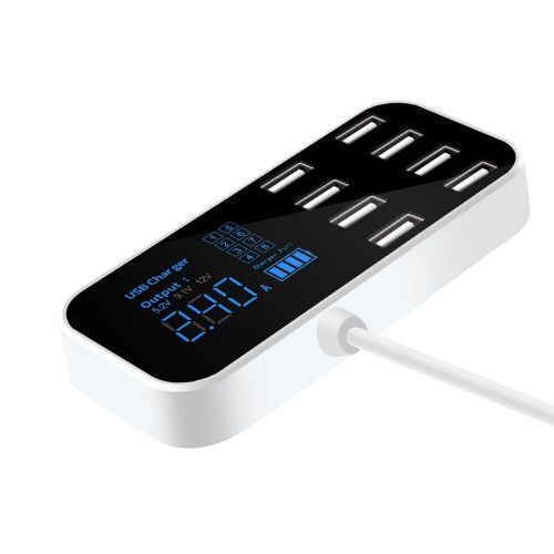 Fast car charger 8 port usb hub with lcd display high speed charging 2 4a