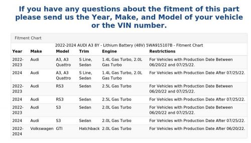 2022-2024 audi a3 8y - lithium battery (48v) 5wa915107b