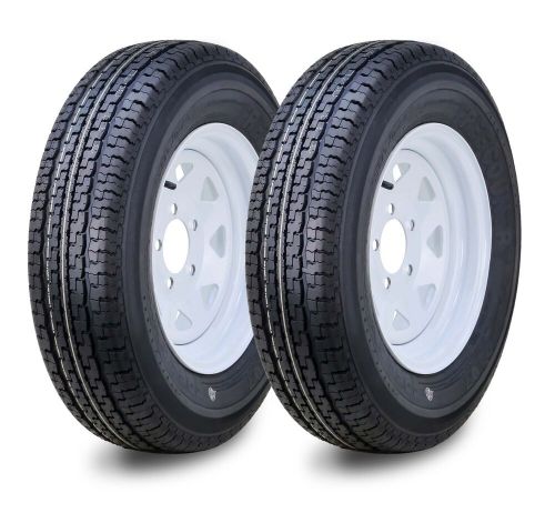 2 fc trailer tire assembly st205/75r15 8-ply white spoke rim 5 lug on 4.5&#034;