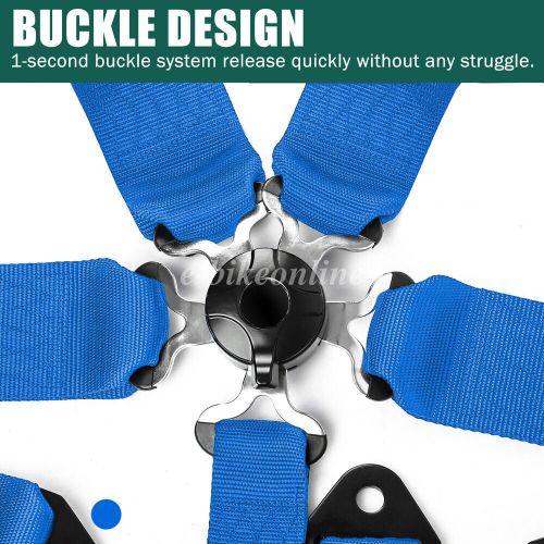 Pair universal 5 point camlock quick release racing seat belt harness blue atv