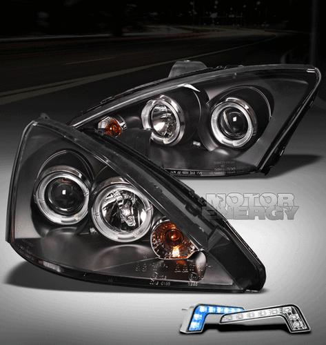 2000-2004 ford focus halo black projector head light+blue drl led 2001 2002 2003