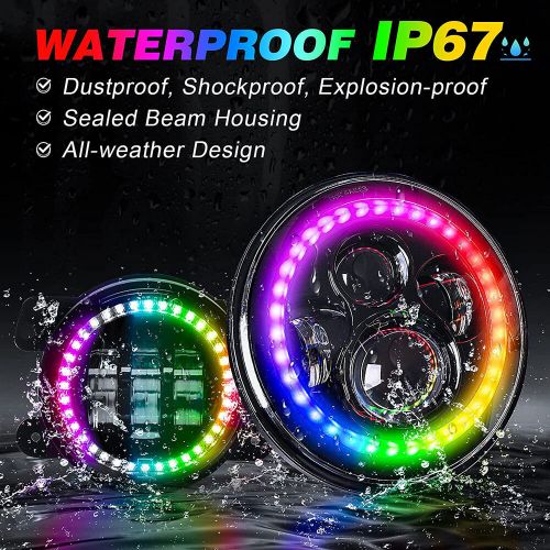 Rgb halo 7inch led headlights 4&#034; fog lights combo kit for 07-17 jeep wrangler jk