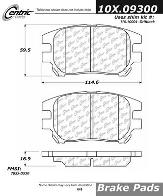 Centric 301.09300 brake pad or shoe, front-centric premium ceramic pads w/shims