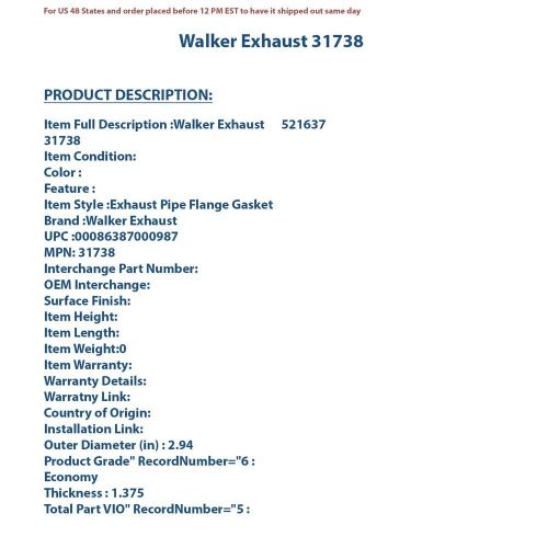 Walker exhaust 31738