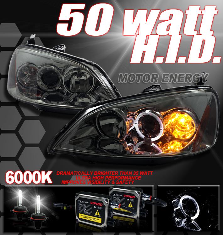 01-03 civic halo smoke projector headlight lamp+50w hid