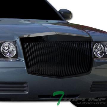 Blk rr vertical style front hood bumper grill grille 04/05-10 chrysler 300 300c