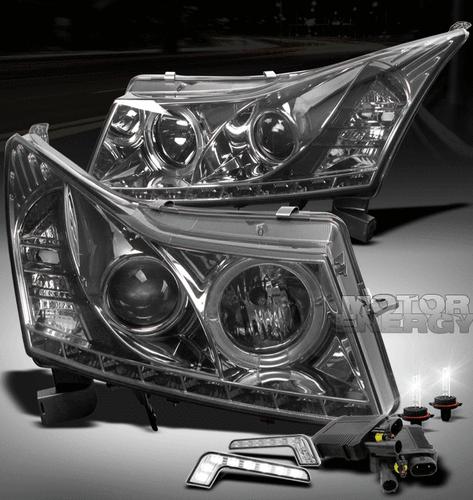 2011 2012 chevy cruze halo led smoke projector head lights w/drl+6k hid kit pair