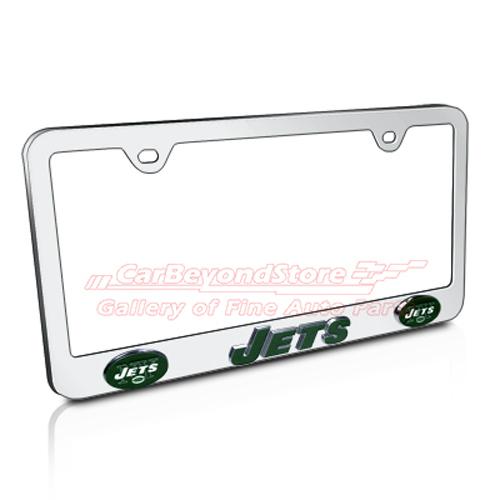 Nfl new york jets 3d chrome metal license plate frame, licensed + free gift