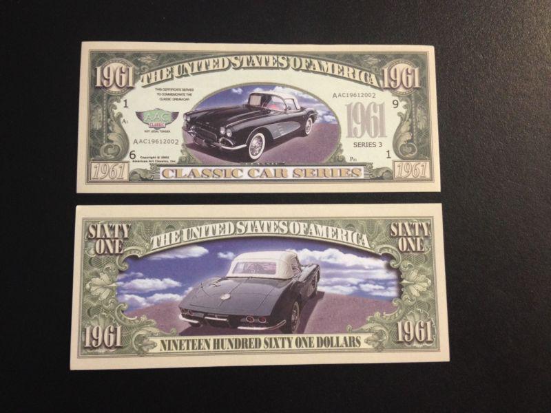 Chevrolet corvette 1961 novelty bill collectors item ls1 ls2 lt1 free shipping! 