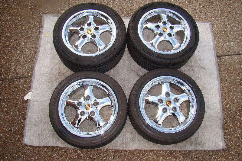 Porsche oem, factory genuine chrome 911-993 cup 17" wheel, tire & center cap set