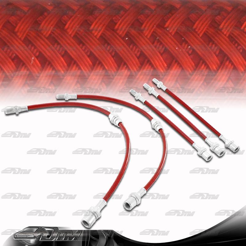 1984-1987 toyota corolla 1.6/1.8l front & rear stainless steel brake lines -red