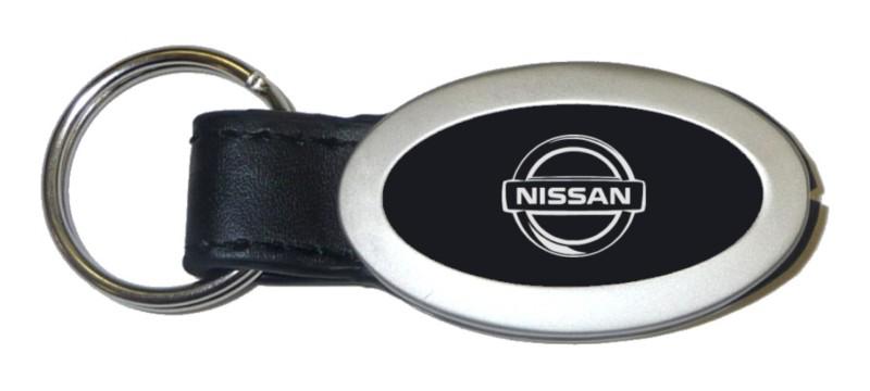 Nissan black oval leather keychain / key fob engraved in usa genuine