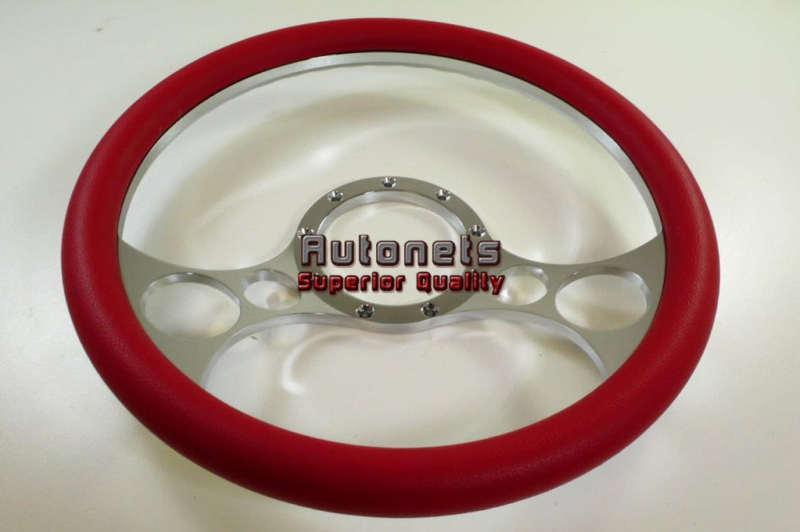 Red leather solar camaro nova buick street hot rat rod steering wheel aluminum